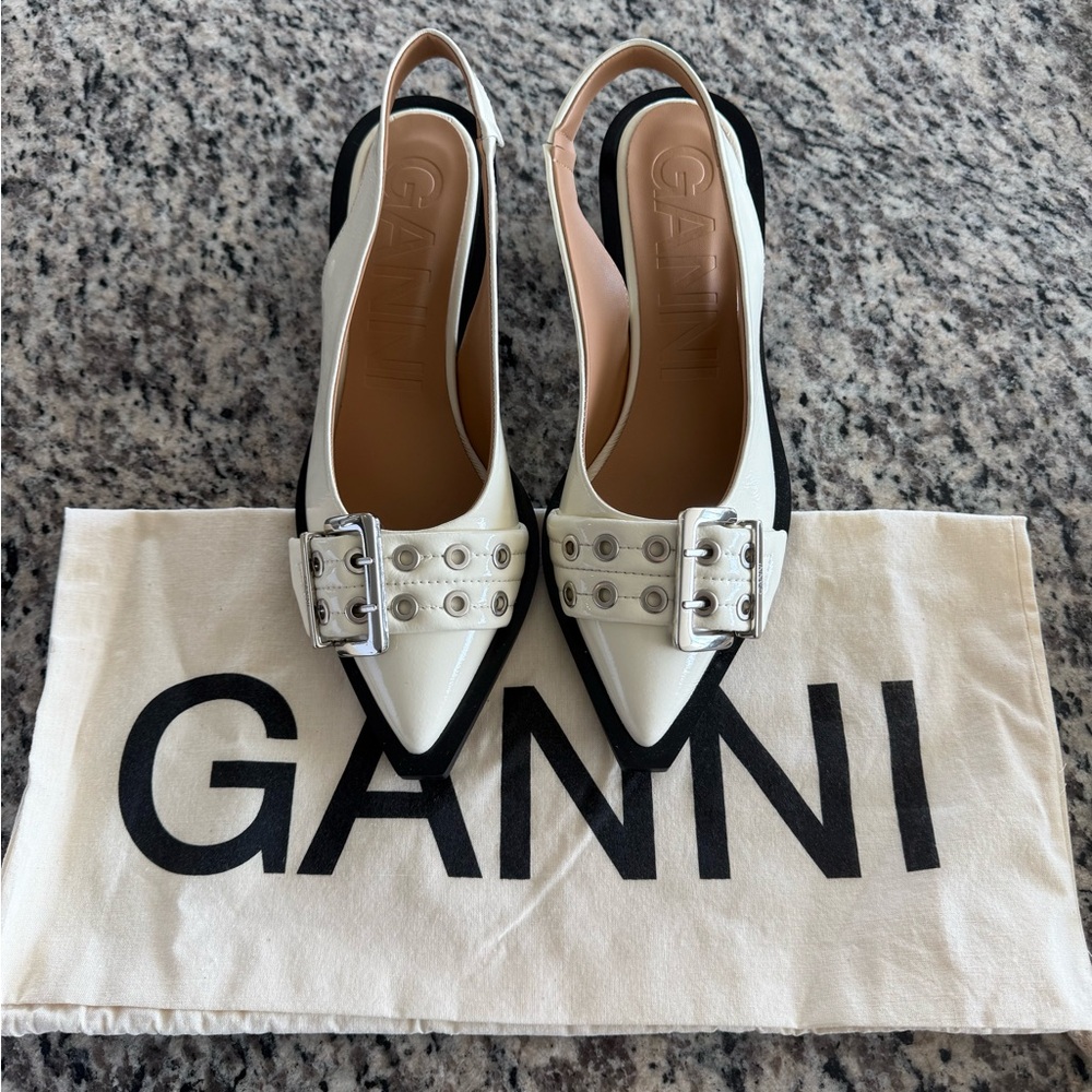 Ganni Monochrome Buckle Slingback Heels